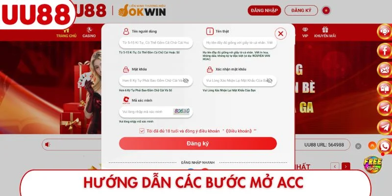 Hướng dẫn các bước mở acc